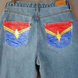 American Eagle Jeans Womens 4 Blue Mom Straight High Rise Denim Painted Pockets